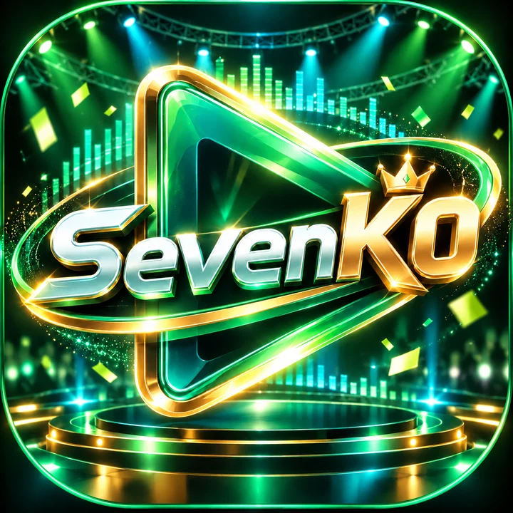 SevenK0 logo: a glossy emerald play button inside a gold ring with a crown over K0